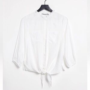 Oasis linen look ruffle Button-Down Tie-Front Shirt